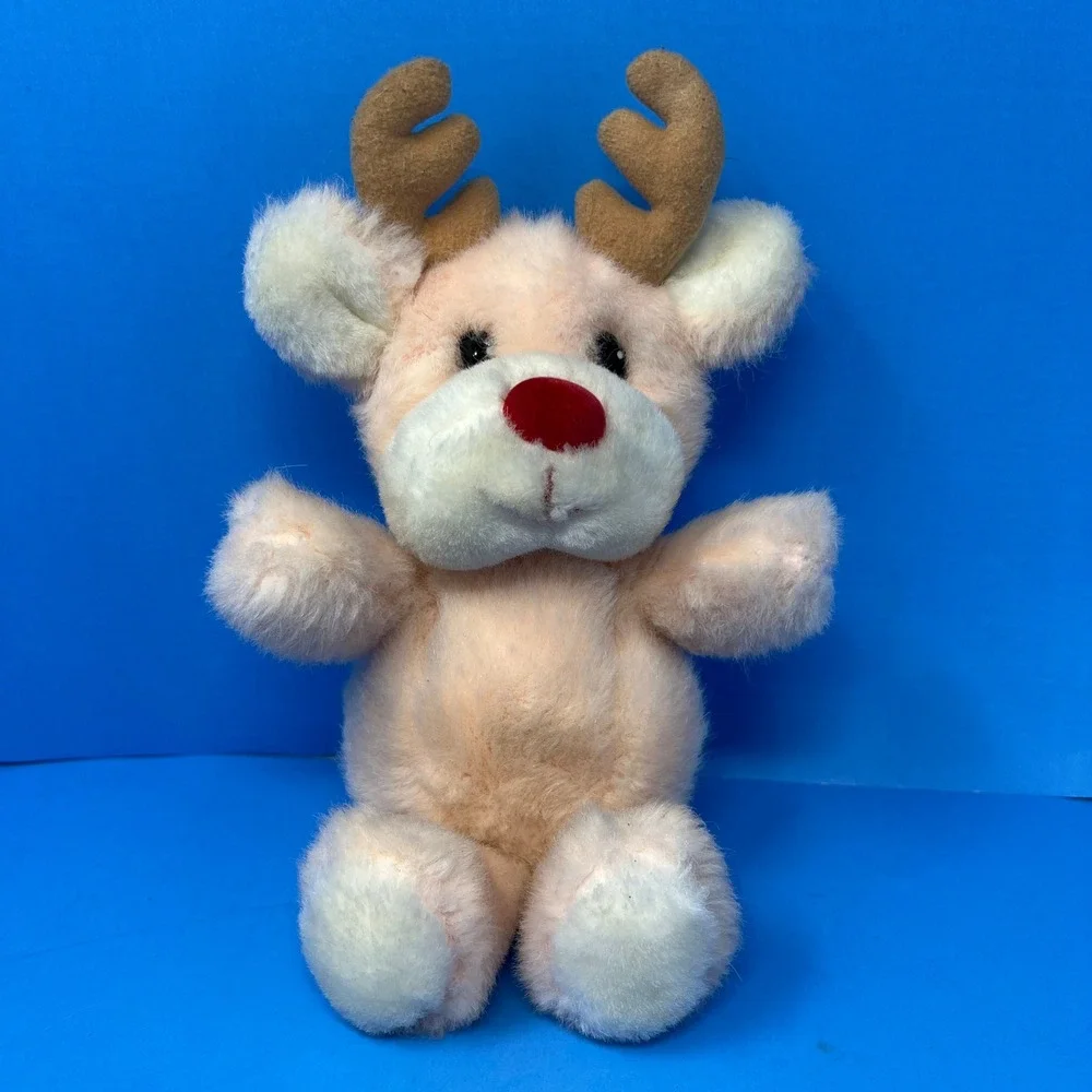 Russ Reindeer Baby‎ Rattle Plush Peach Red Nose Antlers Holiday NurseryToy 8